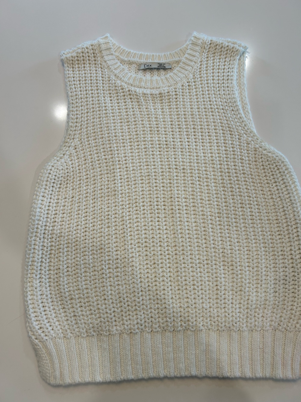 Dex Cream Waffle-Knit Scoop Sweater